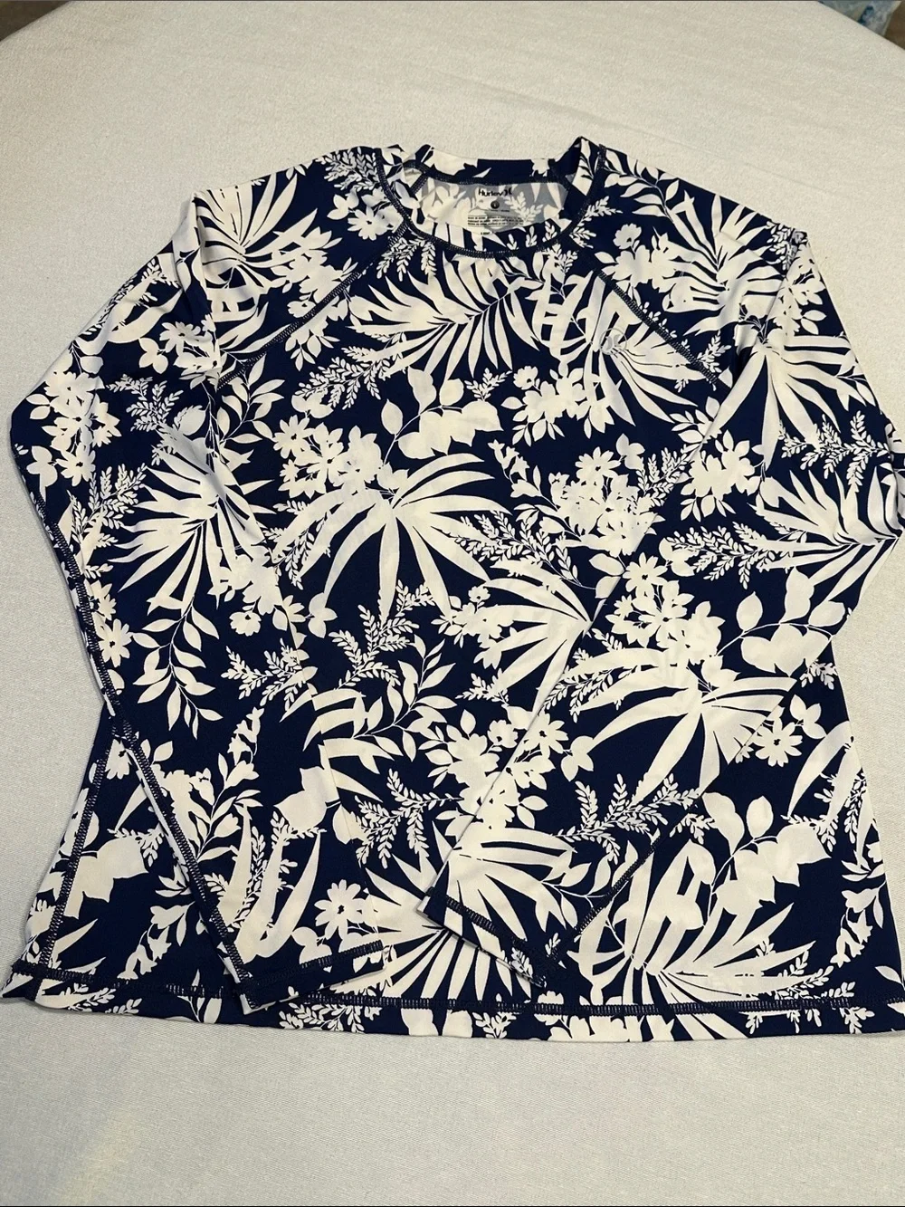 Hurley Navy and White Tropical-Print Long Sleeve Tee